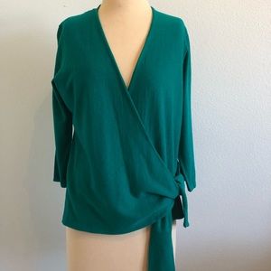 Emerald green faux wrap sweater